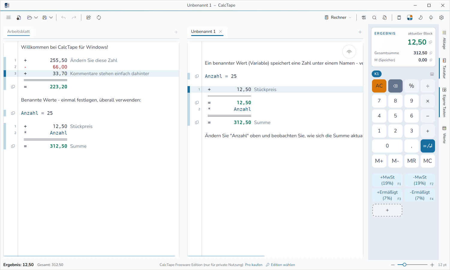 CalcTape für Windows – Screenshot